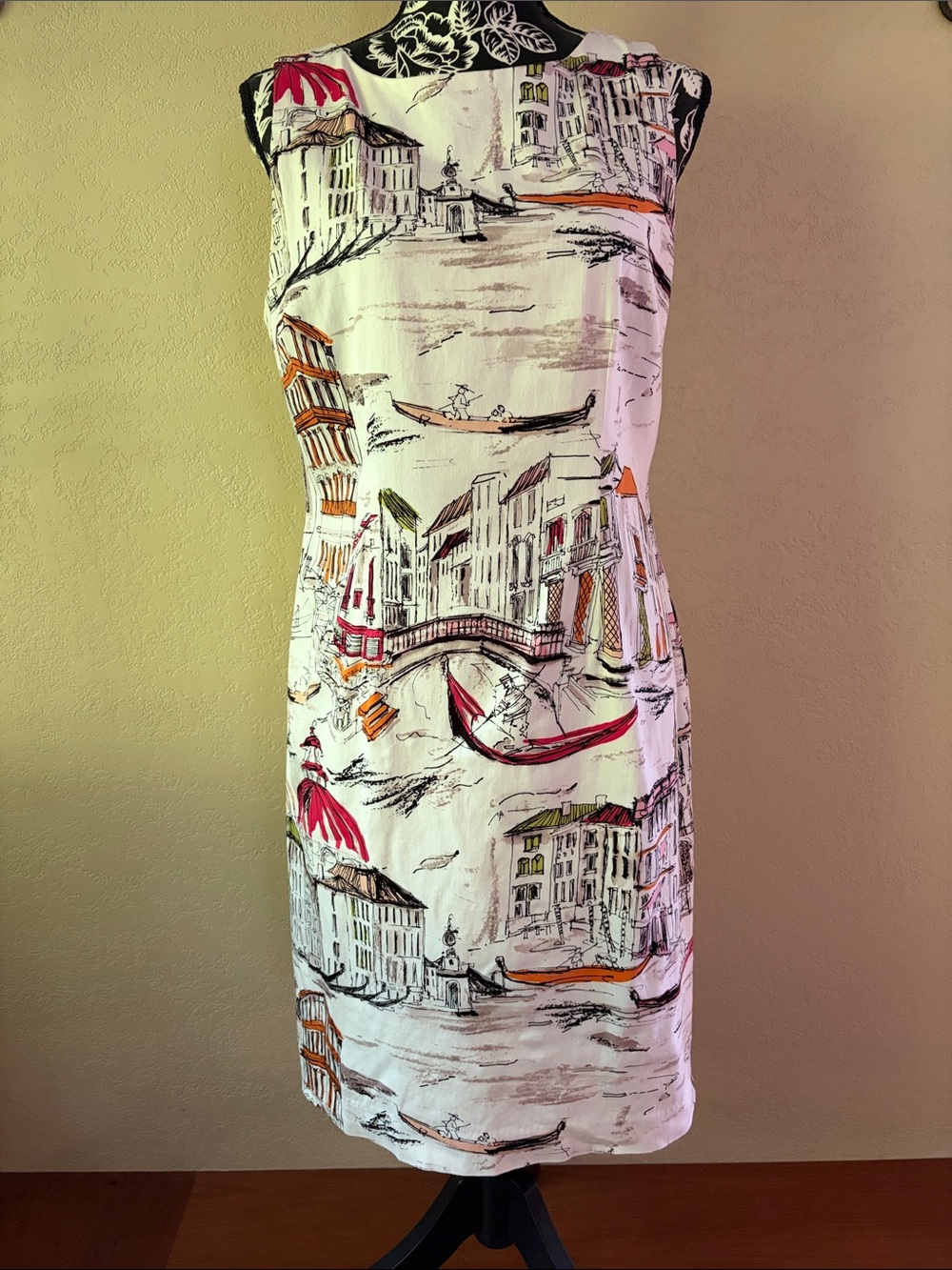 Chetta B White Dress with Pink and Black Trim Accents